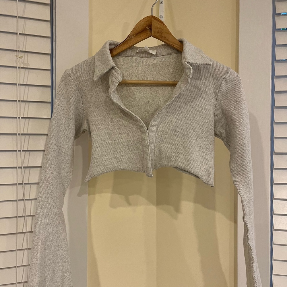 Gray Cropped Long Sleeve Top